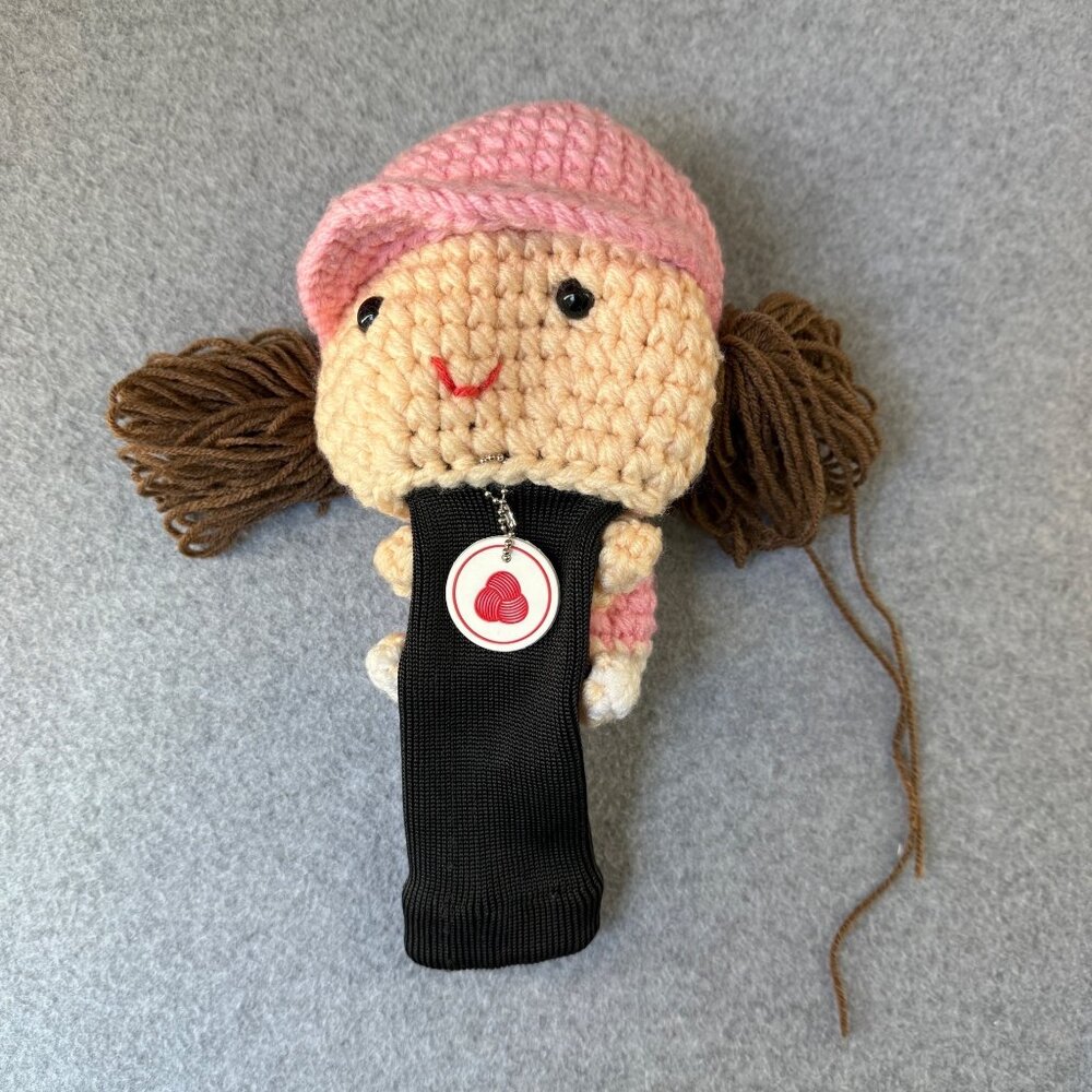 Amimono‎ Girl Woman Crochet Golf Club Cover Protection Handmade Golfer Pig Tail